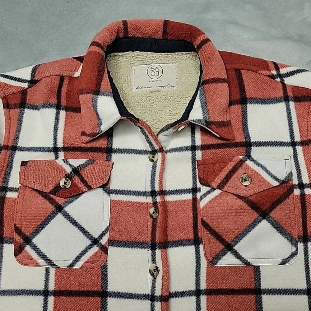Sage Collective Jacket Women S Red Plaid Fleece Sherpa Lined Button Down Shacket